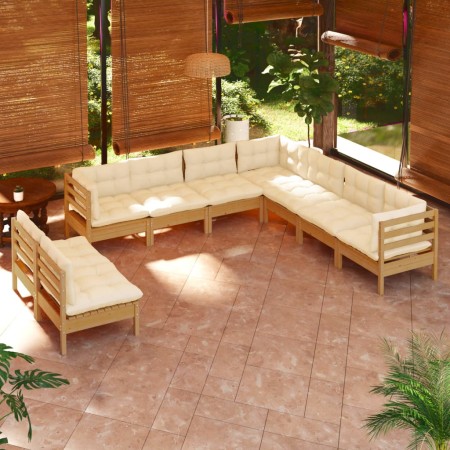 Muebles de jardín 9 pzas y cojines madera de pino marrón miel de vidaXL, Conjuntos de jardín - Ref: Foro24-3096830, Precio: 8...