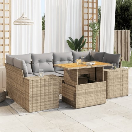 Set sofás de jardín 7 piezas y cojines ratán sintético beige de , Conjuntos de jardín - Ref: Foro24-3327342, Precio: 609,53 €...