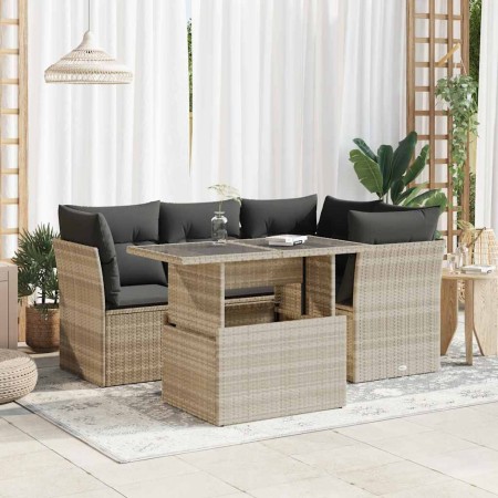 Set de sofás jardín y cojines 5 pzas ratán sintético gris claro | Foro24|Onlineshop| Casa, Jardín y Más Foro24.es