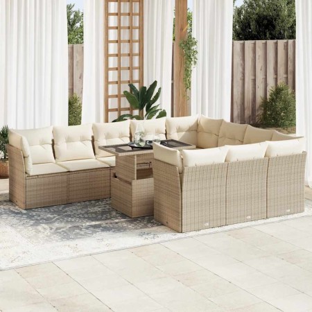 Set de sofás de jardín 11pzas con cojines ratán sintético beige by , Garden sets - Ref: Foro24-3326229, Price: 856,85 €, Disc...