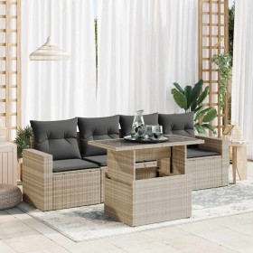 Set de sofás jardín y cojines 5 pzas ratán sintético gris claro by , Garden sets - Ref: Foro24-3326243, Price: 425,99 €, Disc...