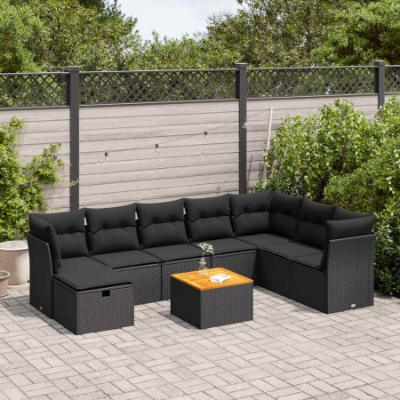 Set de sofás de jardín con cojines 9 pzas ratán sintético negro by , Garden sets - Ref: Foro24-3325772, Price: 562,60 €, Disc...