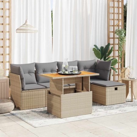 Set sofás jardín y cojines 6 pzas ratán sintético acacia beige | Foro24|Onlineshop| Casa, Jardín y Más Foro24.es