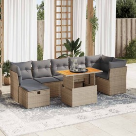 Set sofás jardín y cojines 8 pzas ratán sintético acacia beige de , Conjuntos de jardín - Ref: Foro24-3327983, Precio: 569,34...