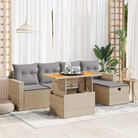 Set sofás jardín y cojines 6 pzas ratán sintético acacia beige de , Conjuntos de jardín - Ref: Foro24-3327997, Precio: 485,50...