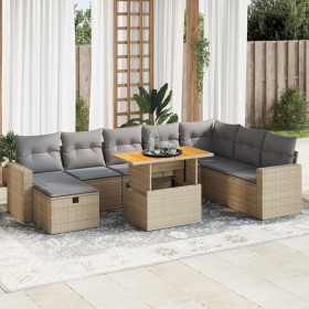 Set sofás jardín y cojines 9 pzas ratán sintético acacia beige de , Conjuntos de jardín - Ref: Foro24-3328018, Precio: 697,13...