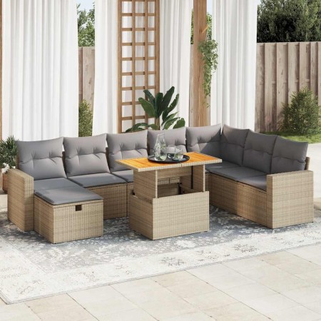 Set sofás jardín y cojines 9 pzas ratán sintético acacia beige | Foro24|Onlineshop| Casa, Jardín y Más Foro24.es