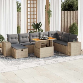 Set sofás jardín y cojines 9 pzas ratán sintético acacia beige de , Conjuntos de jardín - Ref: Foro24-3328102, Precio: 719,91...