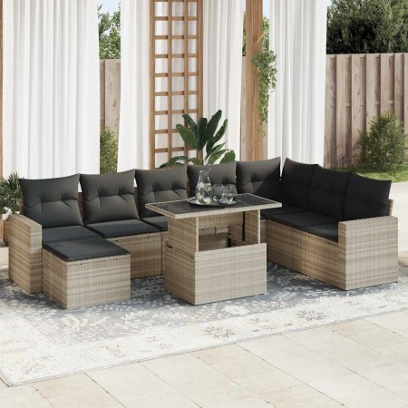 Set muebles jardín 9 pzas y cojines ratán sintético gris claro by , Garden sets - Ref: Foro24-3326373, Price: 700,49 €, Disco...