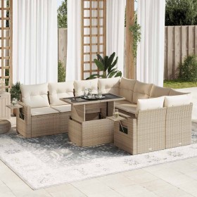 Set de sofás de jardín con cojines 9 pzas ratán sintético beige by , Garden sets - Ref: Foro24-3326449, Price: 907,69 €, Disc...