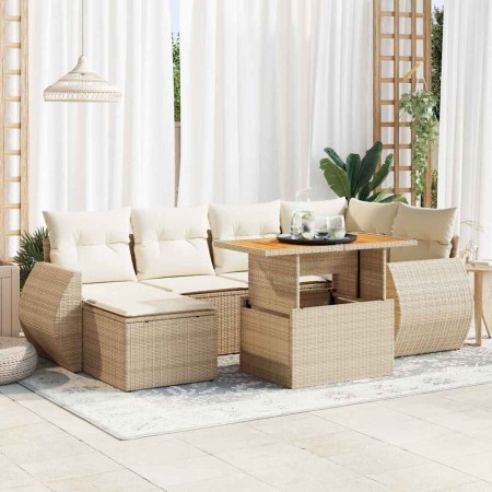 Set sofás de jardín 7 piezas y cojines ratán sintético beige by , Garden sets - Ref: Foro24-3327285, Price: 654,55 €, Discoun...