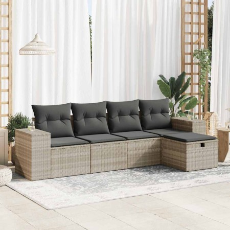 Set de sofás jardín y cojines 5 pzas ratán sintético gris claro | Foro24|Onlineshop| Casa, Jardín y Más Foro24.es