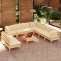 Muebles de jardín 10 pzas y cojines madera maciza de pino crema de vidaXL, Conjuntos de jardín - Ref: Foro24-3096833, Precio:...