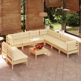 Garden furniture 10 pieces and cushions solid cream pine wood by vidaXL, Garden sets - Ref: Foro24-3096833, Price: 789,56 €, ...