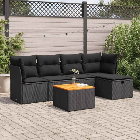 Set de sofás de jardín 6 piezas y cojines ratán sintético negro by , Garden sets - Ref: Foro24-3325751, Price: 382,07 €, Disc...