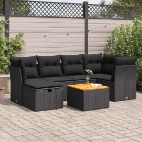 Set de sofás de jardín 7 pzas con cojines ratán sintético negro by , Garden sets - Ref: Foro24-3325758, Price: 464,54 €, Disc...