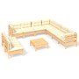 Gartenmöbel 10 Stück und Kissen aus massivem cremefarbenem Kiefernholz von vidaXL, Gartensets - Ref: Foro24-3096833, Preis: 7...