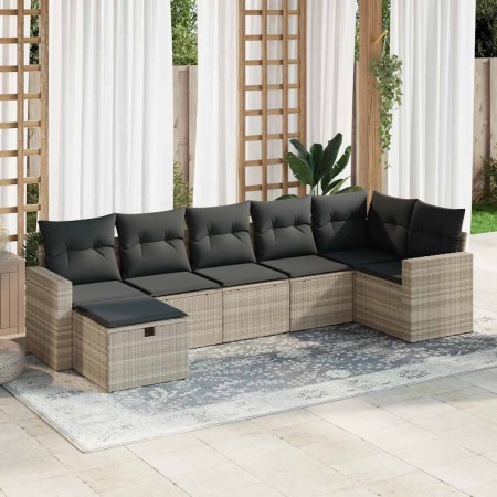 Set de sofás de jardín 7 pzas con cojines ratán PE gris claro von , Gartensets - Ref: Foro24-3325408, Preis: 522,76 €, Rabatt: %