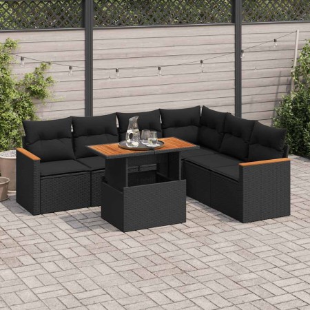 Set sofás jardín y cojines 7 pzas ratán sintético acacia negro | Foro24|Onlineshop| Casa, Jardín y Más Foro24.es