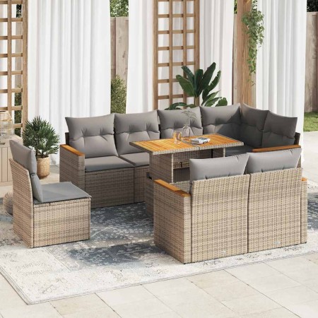 Set sofás jardín y cojines 9 pzas ratán sintético acacia beige | Foro24|Onlineshop| Casa, Jardín y Más Foro24.es