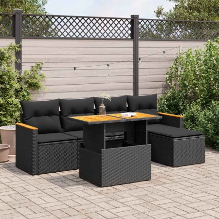 Set sofás jardín y cojines 6 pzas ratán sintético acacia negro | Foro24|Onlineshop| Casa, Jardín y Más Foro24.es