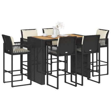 Set bar jardín con cojines 7 pzas ratán sintético acacia negro by , Garden sets - Ref: Foro24-3328902, Price: 786,16 €, Disco...