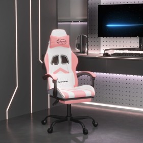 Silla gaming con reposapiés cuero sintético blanco y rosa de , Sillones para videojuegos - Ref: Foro24-3143911, Precio: 129,1...