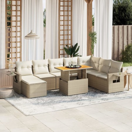 Set de sofás de jardín 9 pzas con cojines ratán sintético beige by , Garden sets - Ref: Foro24-3275739, Price: 780,38 €, Disc...