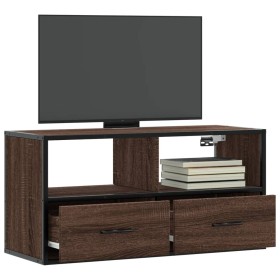 Mueble TV madera ingeniería y metal marrón roble