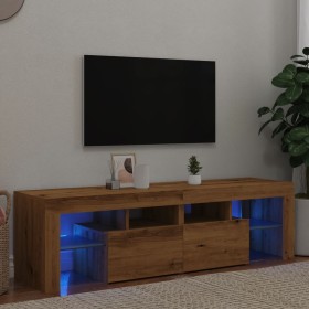 Mueble de TV luces LED madera roble artisan