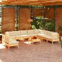 Gartenmöbel 11-teilig und Kissen aus massivem cremefarbenem Kiefernholz von vidaXL, Gartensets - Ref: Foro24-3096845, Preis: ...