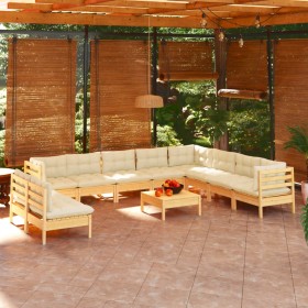 Garden furniture 11 pieces and cushions solid cream pine wood by vidaXL, Garden sets - Ref: Foro24-3096845, Price: 829,60 €, ...