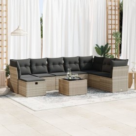 Set muebles jardín 9 pzas y cojines ratán