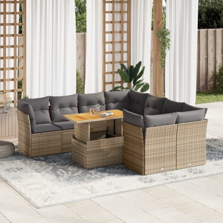 Set de sofás de jardín con cojines 9 pzas ratán sintético beige von , Gartensets - Ref: Foro24-3326908, Preis: 691,50 €, Raba...