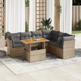 Set sofás de jardín 7 piezas y cojines ratán sintético beige de , Conjuntos de jardín - Ref: Foro24-3326936, Precio: 521,11 €...