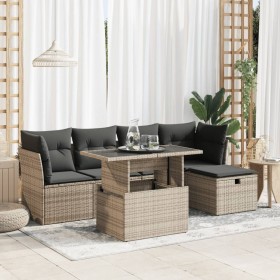 Set de muebles de jardín 6 pzas y cojines ratán