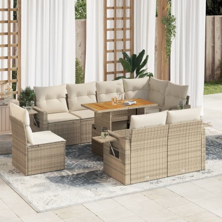 Set de sofás de jardín con cojines 9 pzas ratán sintético beige by , Garden sets - Ref: Foro24-3327166, Price: 900,97 €, Disc...