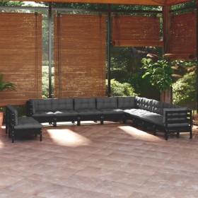 Gartenmöbel 11-teilig und Kissen aus schwarzem massivem Kiefernholz von vidaXL, Gartensets - Ref: Foro24-3096855, Preis: 1,00...