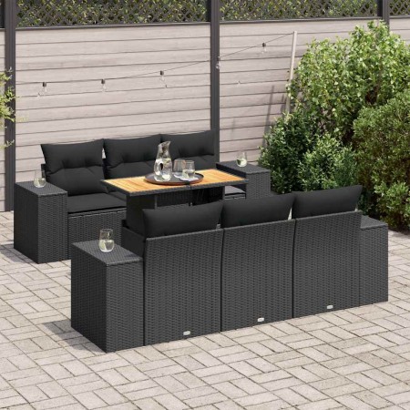 Set de sofás de jardín 7 pzas con cojines ratán sintético negro by , Garden sets - Ref: Foro24-3327331, Price: 614,43 €, Disc...