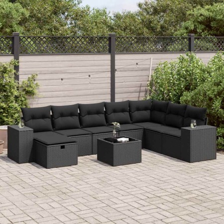 Set de sofás de jardín con cojines 9 pzas ratán sintético negro | Foro24|Onlineshop| Casa, Jardín y Más Foro24.es