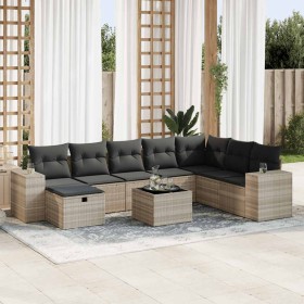 Set muebles jardín 9 pzas y cojines ratán