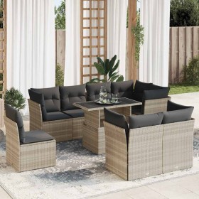 Set muebles jardín 9 pzas y cojines ratán