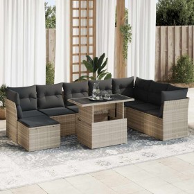 Set muebles jardín 9 pzas y cojines ratán