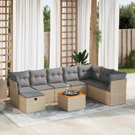 Set de sofás de jardín con cojines 9 pzas ratán sintético beige von , Gartensets - Ref: Foro24-3325776, Preis: 568,51 €, Raba...