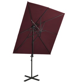 Cantilever umbrella with double burgundy cover 250x250 cm by vidaXL, Umbrellas - Ref: Foro24-312366, Price: 163,99 €, Discoun...