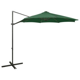 Sombrilla voladiza con poste y luces LED verde 300 cm de vidaXL, Sombrillas - Ref: Foro24-312337, Precio: 118,99 €, Descuento: %