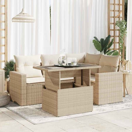 Juego de sofás jardín con cojines 5 pzas ratán sintético beige by , Garden sets - Ref: Foro24-3326309, Price: 478,95 €, Disco...