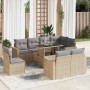 Set de sofás de jardín con cojines 9 pzas ratán sintético beige by , Garden sets - Ref: Foro24-3326340, Price: 792,95 €, Disc...