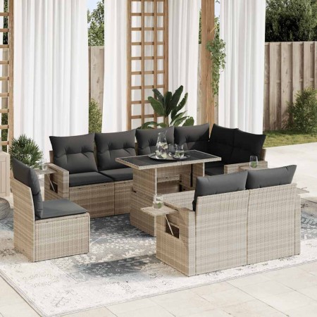 Set muebles jardín 9 pzas y cojines ratán sintético gris claro de , Conjuntos de jardín - Ref: Foro24-3326503, Precio: 753,29...