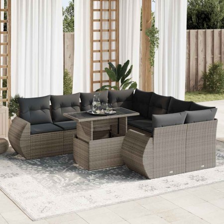 Set de sofás de jardín con cojines 9 pzas ratán sintético gris | Foro24|Onlineshop| Casa, Jardín y Más Foro24.es